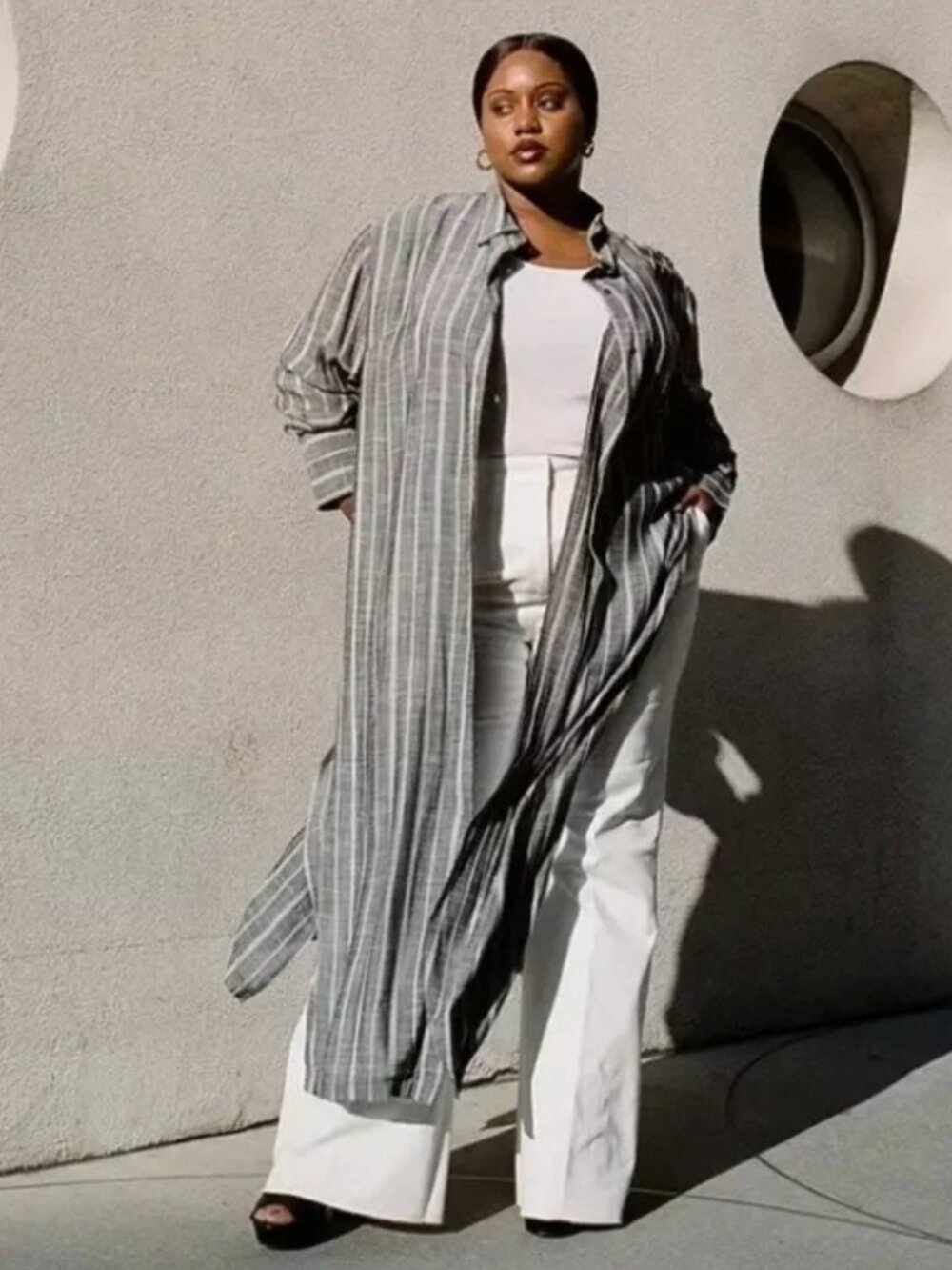 NWOT Pari Passu Plus Sz 7C (US 24) Annie Striped Button Front Tunic Duster Gray